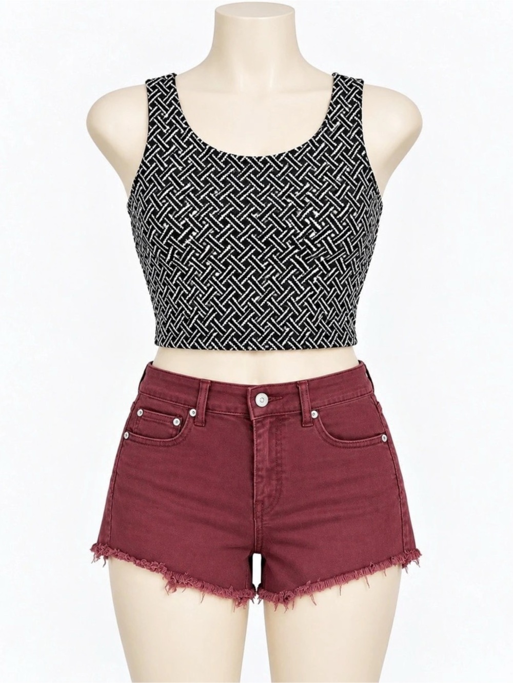 LA Hearts Crop Top & American Eagle Denim Shorts 2-Piece Outfit Bundle